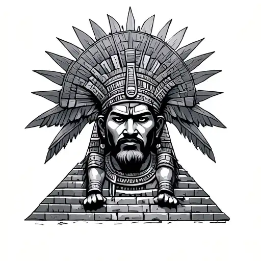 Aztec King Big Head Sitting On A Pyramid Emerging