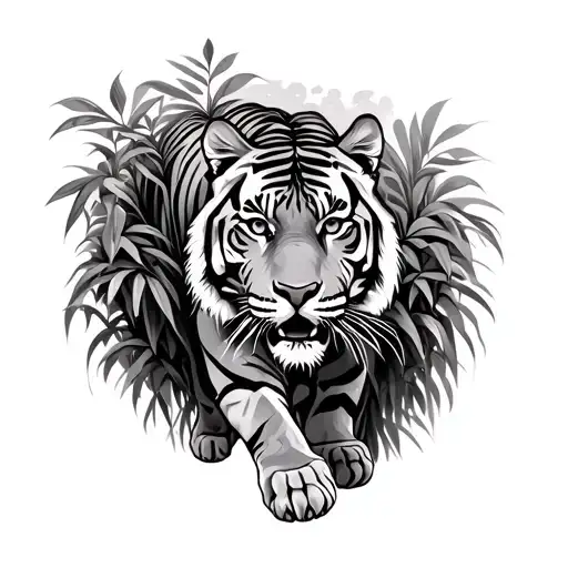 Tiger Walking Through Bushes