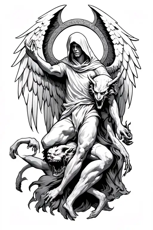 Hooded Arch Angel Defeating A Demon