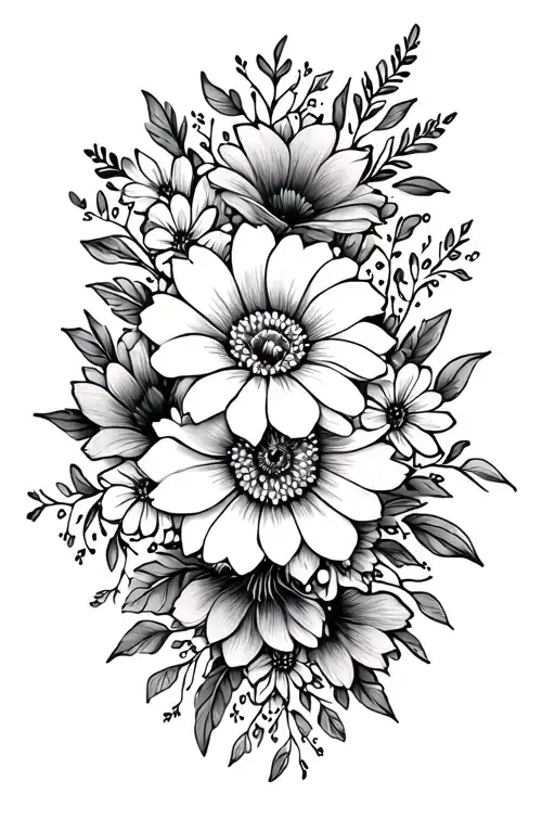 May July September November Birth Flowers Bouquet On Upper Arm With Mandala