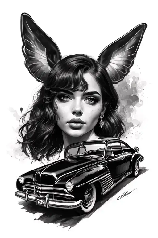 Female Portrait With Classic Car