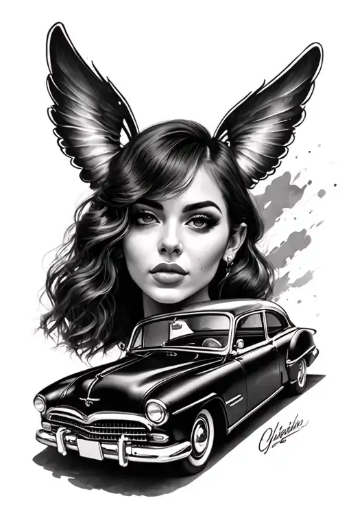 Female Portrait With Classic Car