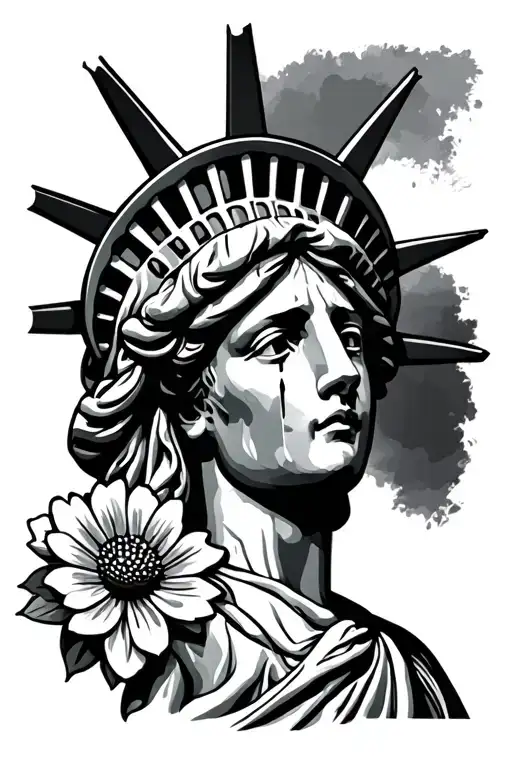 Statue Of Liberty Crying With Flowers