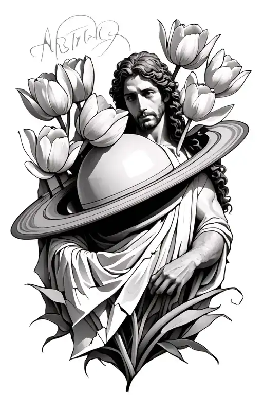 Cracked Saturn With Tulips Leaving Him