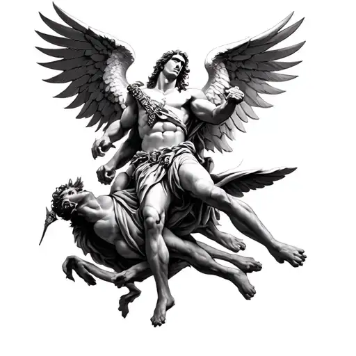 Tattoo Of Saint Michael Defeating Lucifer Renaissance Style
