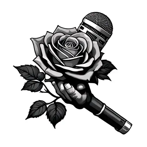 Hand Holding A Mic That Has Rose On Top