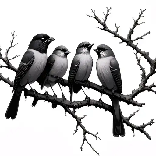 5 Birds On A Tree Branch