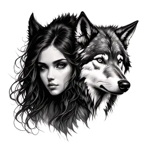 Wolf And Female Face