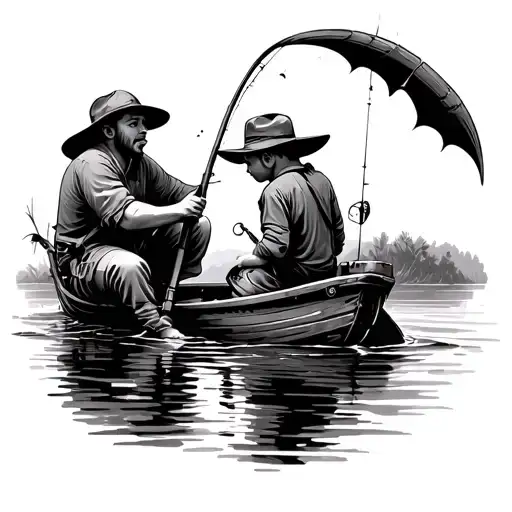Man And Child Fishing Scene