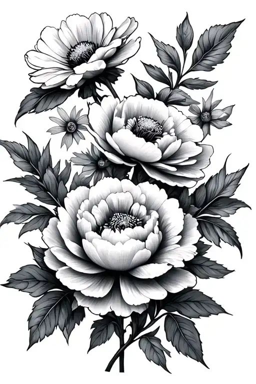 Peony And Cosmos Flowers