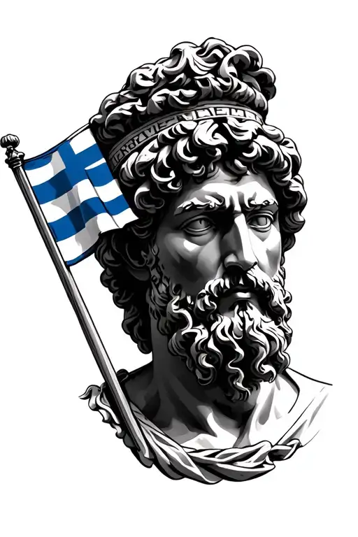 Stoic Virtues Marcus Aurelius With Greek Flag And Time