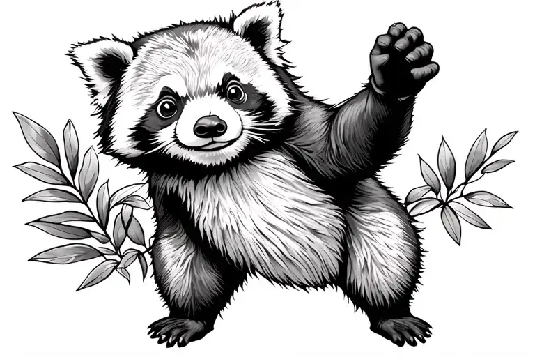 Standing Red Panda With Paws Up In The Air