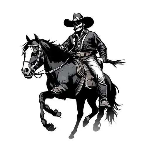 Male Mexican Chorro Outlaw Skull Cowboy Riding A Horse