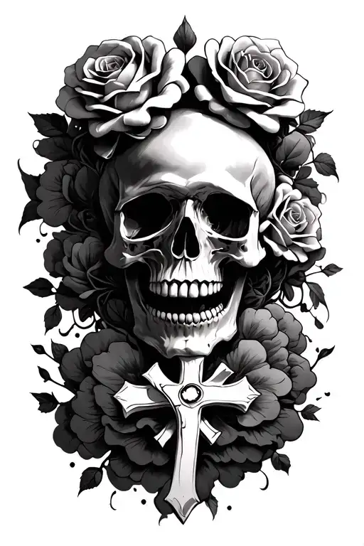 Skulls Roses Crosses Mixed Clouds Surrounding