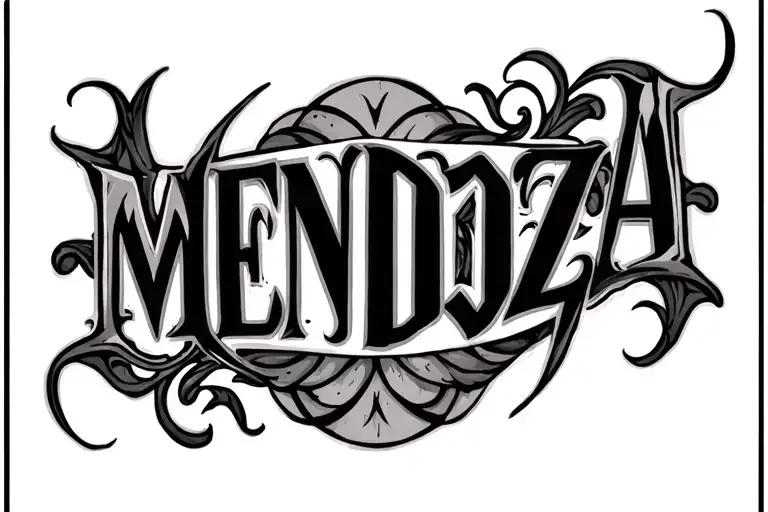 The Word Mendoza In Old English Font Surrounded