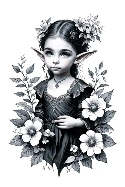 Cute Eleven Elf With Flowers Around
