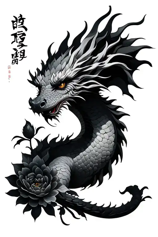 Dragon With Peony Flowers
