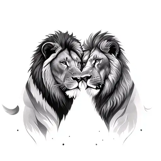 Pride Of Lions Facing Each Other