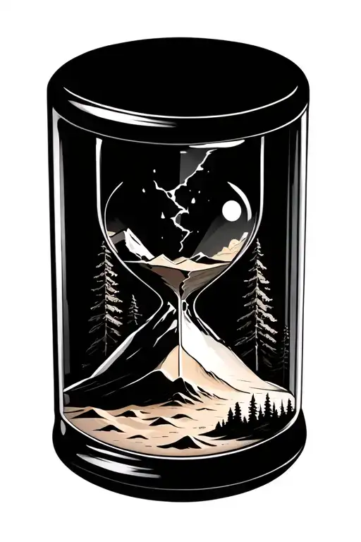 Broken Hourglass Leaking Sand Mountain Range Forest