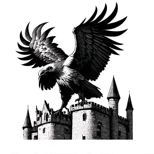 Dark Fantasy Aigle On A Chateau Tower
