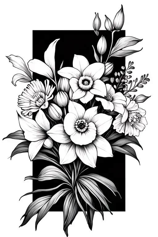 Flower Bouquet With Daffodils Marigolds And Lillie's