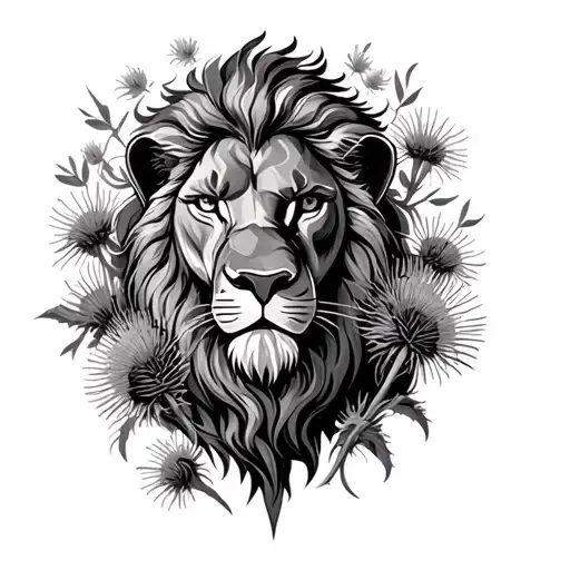 Lion Rampant Surrounded By Thistles