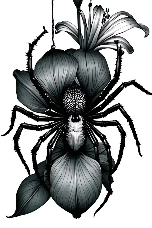 Spider Hanging From Spider Lily Flower