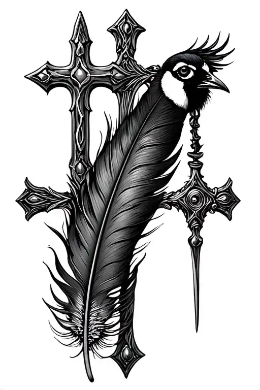 Three Nail Cross And A Pheasant Feather