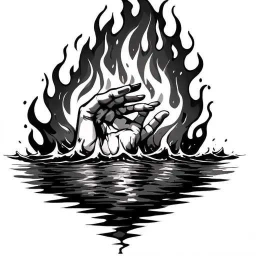 Hand On Fire Coming Up Out Of The Water