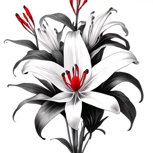 Lillies From Above With 1 Red Spider Lily In Middle