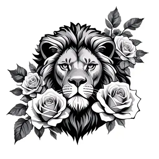 Roses And Lion Head Surrounded