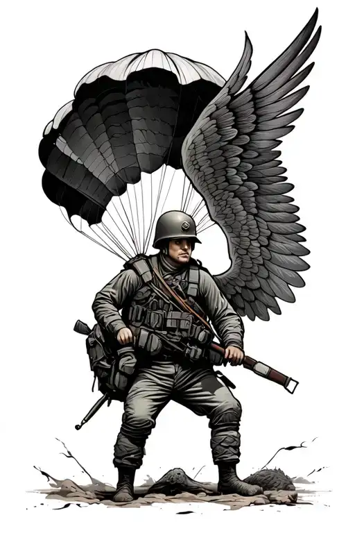 Polish Soldier With Parachute And Eagle Wings