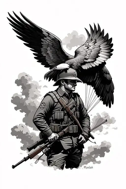 Polish Soldier With Eagle Wings And Parachute