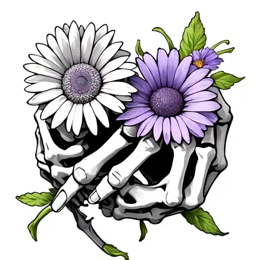 Skeleton Hand Holding Both Daisy And Violet