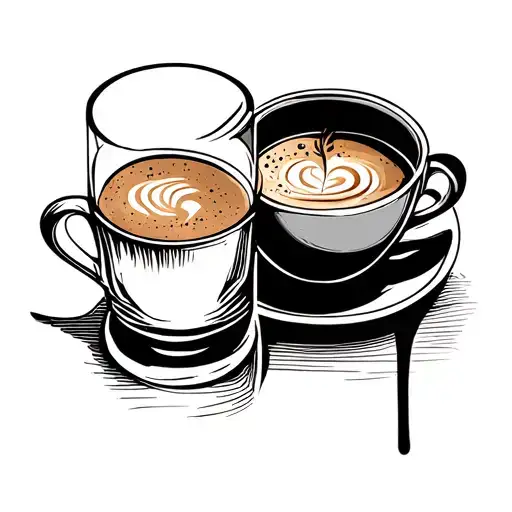 A Fine Line Minimal Tattoo Of A Cup Of Coffee Next To A Glass Od