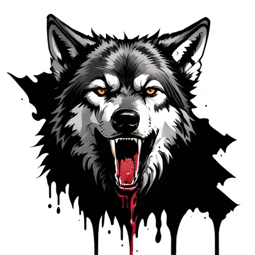Wolf With Blood Dripping From Mouth