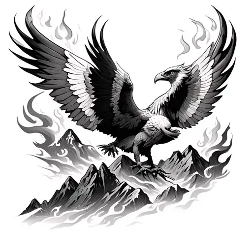 Burning Eagle Mountains And Flame Phoenixes