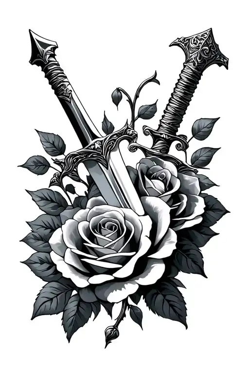 Sword And Roses Intertwined