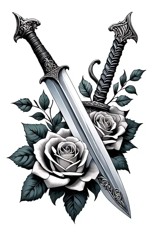 Sword And Roses Intertwined