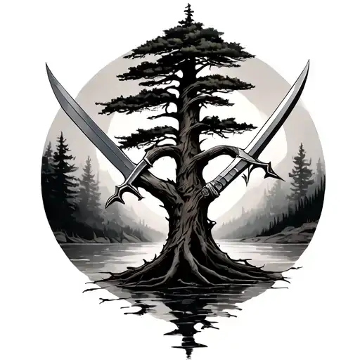 Cedar Tree With Swords