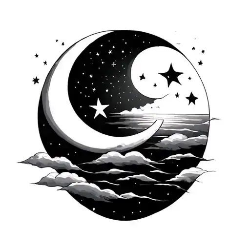 Celestial Moon Stars And Sun Setting