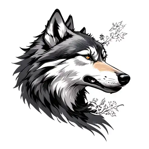 Lone Wolf Tattoo With Japanese Gakubori Patter Black