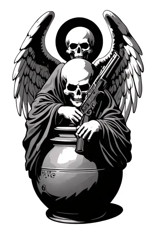Angel Of Death With Gun Protecting His Pot