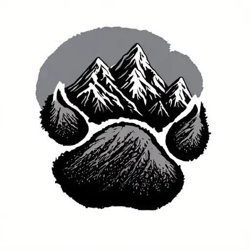 Mountain Silhuette And Dog Paw Print