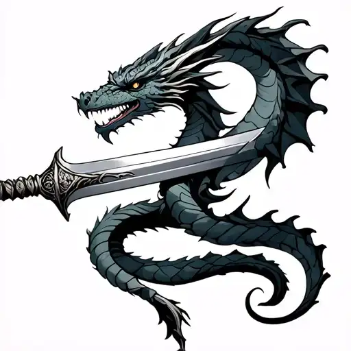 Dragon Wrapped Around A Sword Intertwined