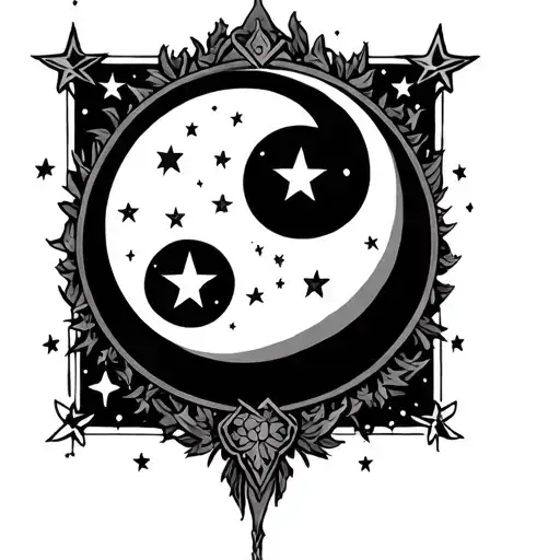 Pices Symbol With Moon And Stars Surrounding
