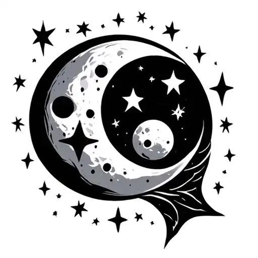 Pices Symbol With Moon And Stars Around It