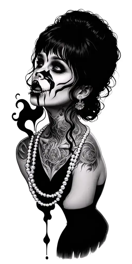 Possessed Girl Wearing Pearls With Ink Coming From Her Mouth