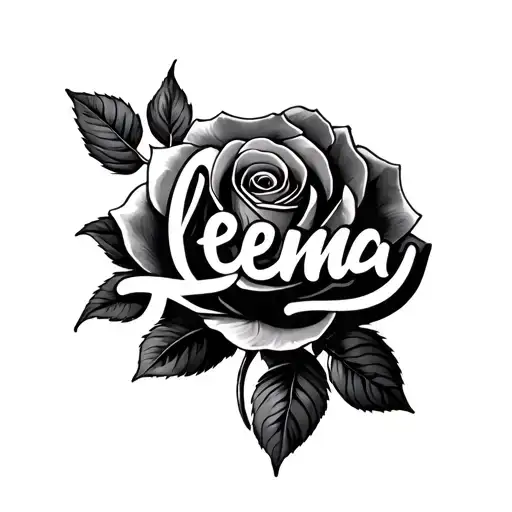 Leena In Bubble Letters With A Rose Behind