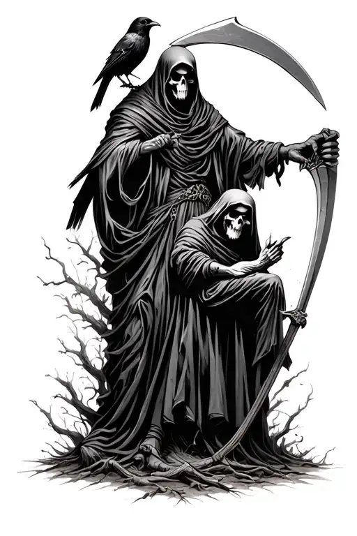 Reaper Holding A Scythe And Crow Sitting On It Reaper Reach And His Hand Is Your Hand